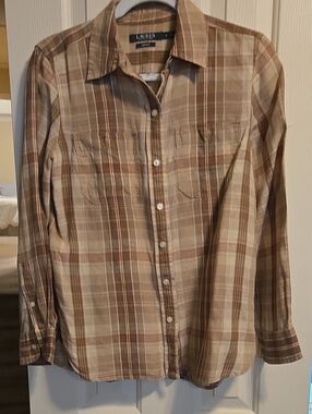 Lauren Ralph Lauren Tan & Brown Linen Button-Down Shirt